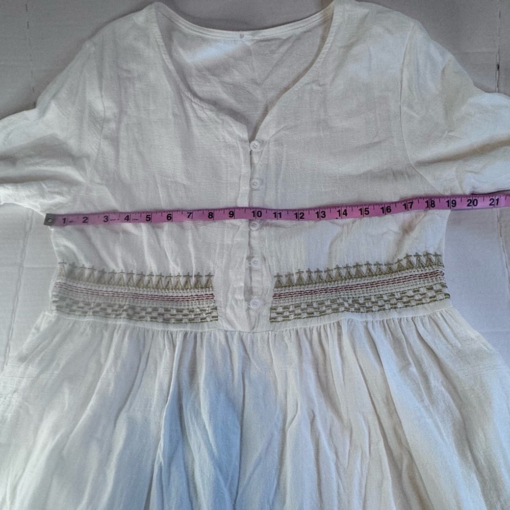 Women’s White Boho Peasant Midi Dress 2XL Embroidered Empire Waist Cottagecore - Picture 11 of 14
